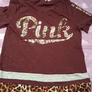 Pink maroon shirt with sequin lettering